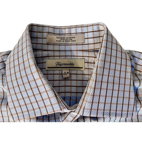 Faconnable France Dress Shirt Designer Plaid Long Sleeve Mens Size 3/15.5R - Picture 2 of 11
